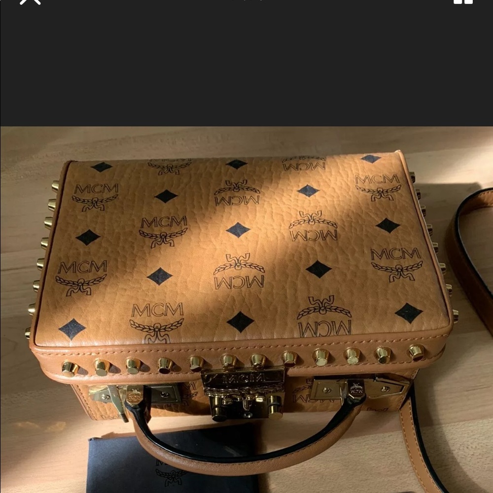 MCM Cognac Visetos Logo Studded Box Bag - Picture 2 of 8